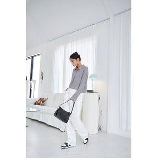 Buckle-side Croc-grain Shoulder Bag