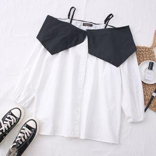 Asymmetric Off-shoulder Colorblock Blouse White - One Size
