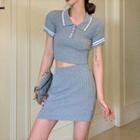 Short-sleeve Knit Polo Shirt / Pencil Skirt