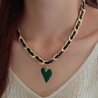Heart Pendant Faux Pearl Alloy Necklace Gold & Black - One Size