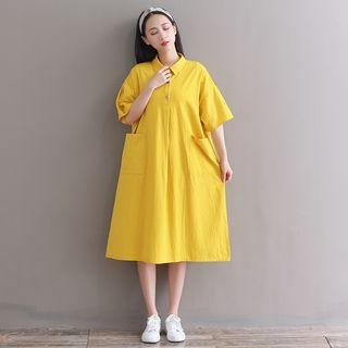 Short-sleeve Plain Loose-fit Dress