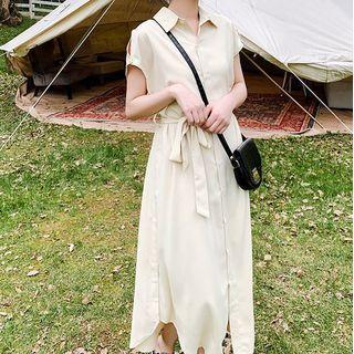 Short-sleeve Chiffon A-line Midi Shirtdress