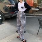 High-waist Plaid Pants / Cropped Long-sleeve Cardigan
