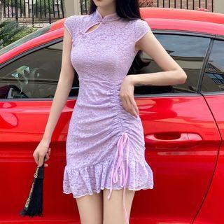 Cap-sleeve Lace Ruched Dress