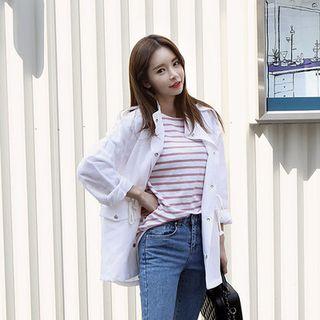 Drawstring-waist Linen Blend Jacket