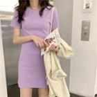 Plain Short-sleeve Mini A-line T-shirt Dress