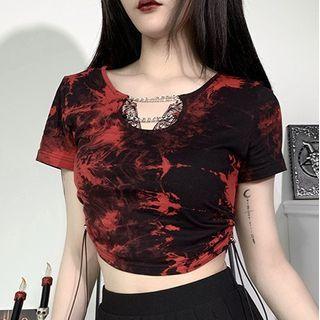 Short-sleeve Chained Tie-dye Cropped T-shirt