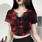 Short-sleeve Chained Tie-dye Cropped T-shirt