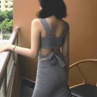 Open-back V-neck Sleeveless Mermaid Dress