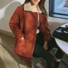 Fleece-collar Double-breasted Knit Coat