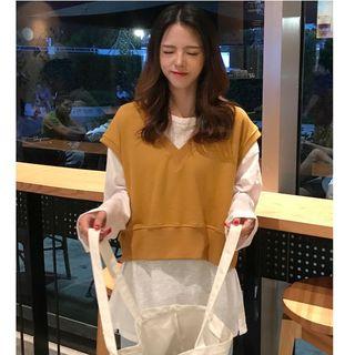 Embroidered V-neck Vest / Long-sleeve T-shirt