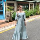 Off-shoulder Drawstring-waist Maxi Dress