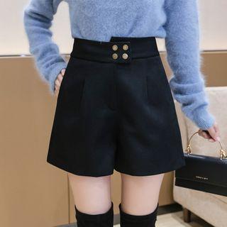 High-waist Plain Button Shorts