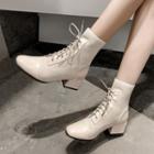 Knit Panel Chunky-heel Lace-up Short Boots