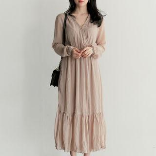 Wrap-front Ruffle-hem Dress