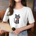 Short-sleeve Striped Cat Printed T-shirt