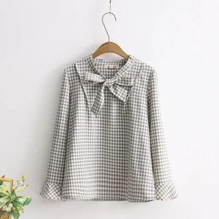 Plaid Tie-neck Chiffon Blouse