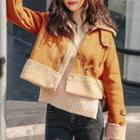 Cropped Faux Shearling Panel Zip Jacket