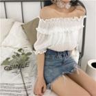 Dotted Short-sleeve Off-shoulder Top
