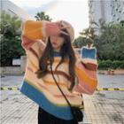 Striped Sweater Pink & Blue & Coffee & Yellow Stripes - White - One Size