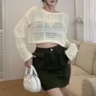 Pointelle Crop Sweater / Mini Pencil Skirt