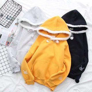 Rabbit Embroidered Faux Fur Trim Hoodie