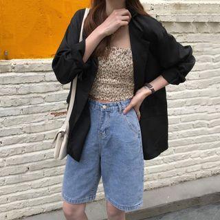 Single-breasted Blazer / Spaghetti Strap Floral Print Top