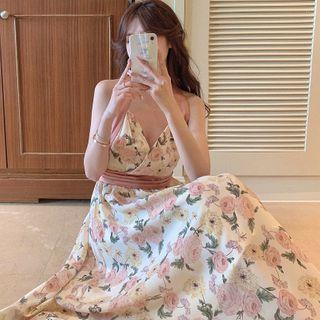 Floral Halter Maxi Dress As Figure - One Size