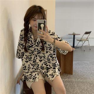 Polo-neck Floral Print Shirt Shirt - One Size