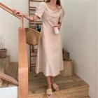 Puff-sleeve Knotted Long Dress