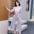 Puff Sleeve Dotted Panel A-line Dress