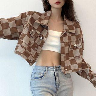 Check Crop Denim Jacket