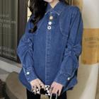 Mesh Ruffled Denim Blouse