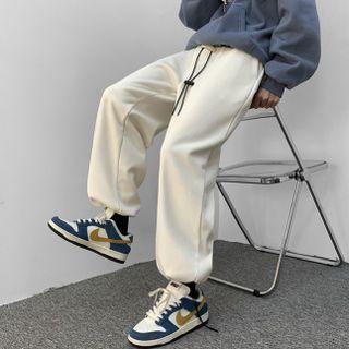 Drawstring Plain Fleece-lined Gathered Cuff Pants
