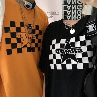 Couple Matching Short Sleeve Check Print T-shirt