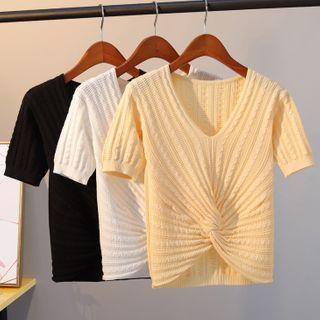 Twisted Short-sleeve Cropped Knit Top