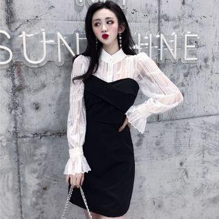 Lace Blouse / Strapless Sheath Dress / Set