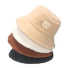 Bear Embroidered Faux Shearling Bucket Hat