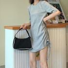 Plain Short-sleeve Drawstring Mini A-line Dress