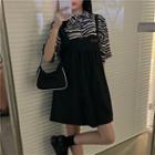 Short-sleeve Zebra Print Shirt / Shirred Pinafore Dress
