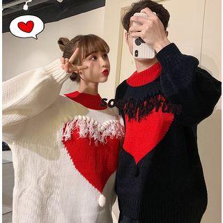 Tasseled Heart Mock-neck Sweater