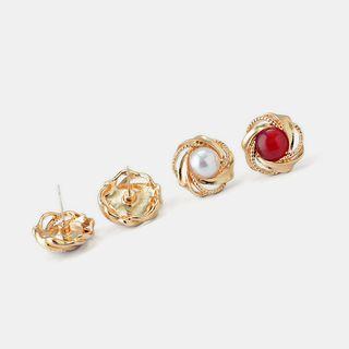Cat Eye Stone / Faux Pearl Earrings