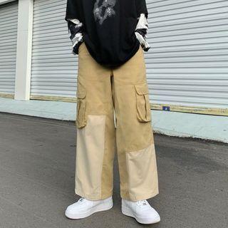 Two-tone Cargo Wide-leg Pants