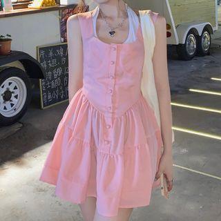 Set: Sleeveless Mini A-line Dress + Halter Neck Top