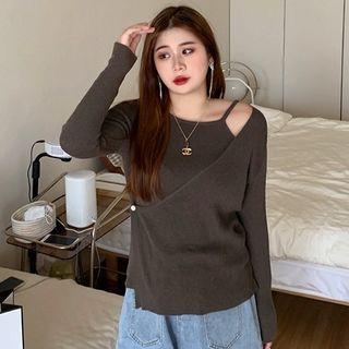 Plus Size Long-sleeve Layered Plain Top
