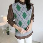 Sleeveless Argyle-patterned Wool Blend Knit Top