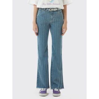 Letter-embroidered Striped Boot-cut Jeans