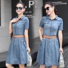Ripped Short-sleeve Denim A-line Dress