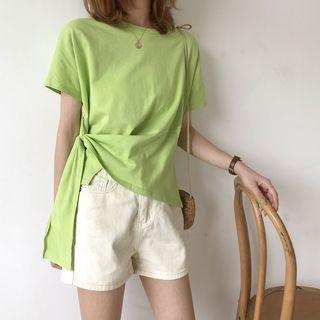 Short-sleeve Asymmetric Crinkled T-shirt