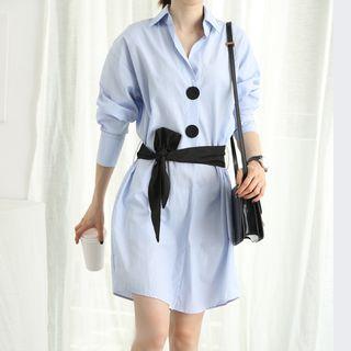 Long-sleeve Contrast-button Mini Shirtdress